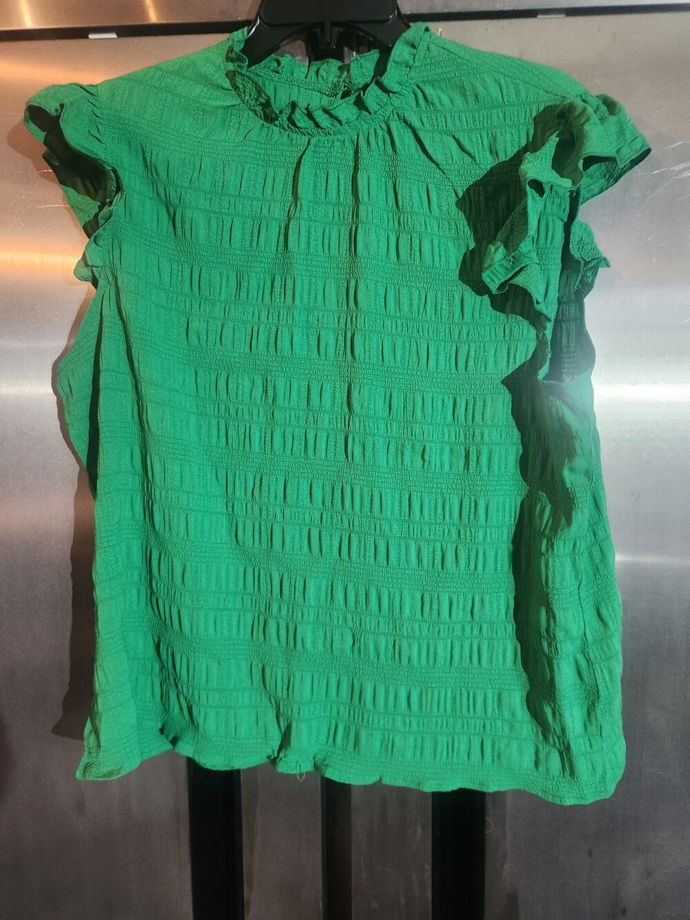 Shein Green Smocked Ruffle Trim Cap Sleeve Top Size XL